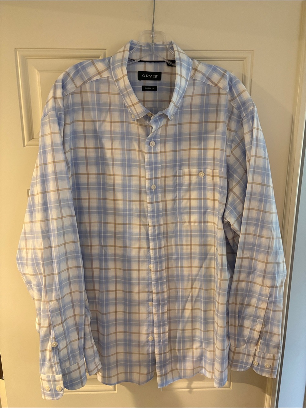 Orvis Blue and Tan Plaid Men's Button-Down Shirt
